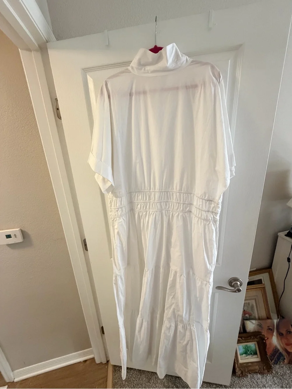 Anthropologie Shirt dress White Tiered Maxi with Smocked Waistband - Picture 10 of 13